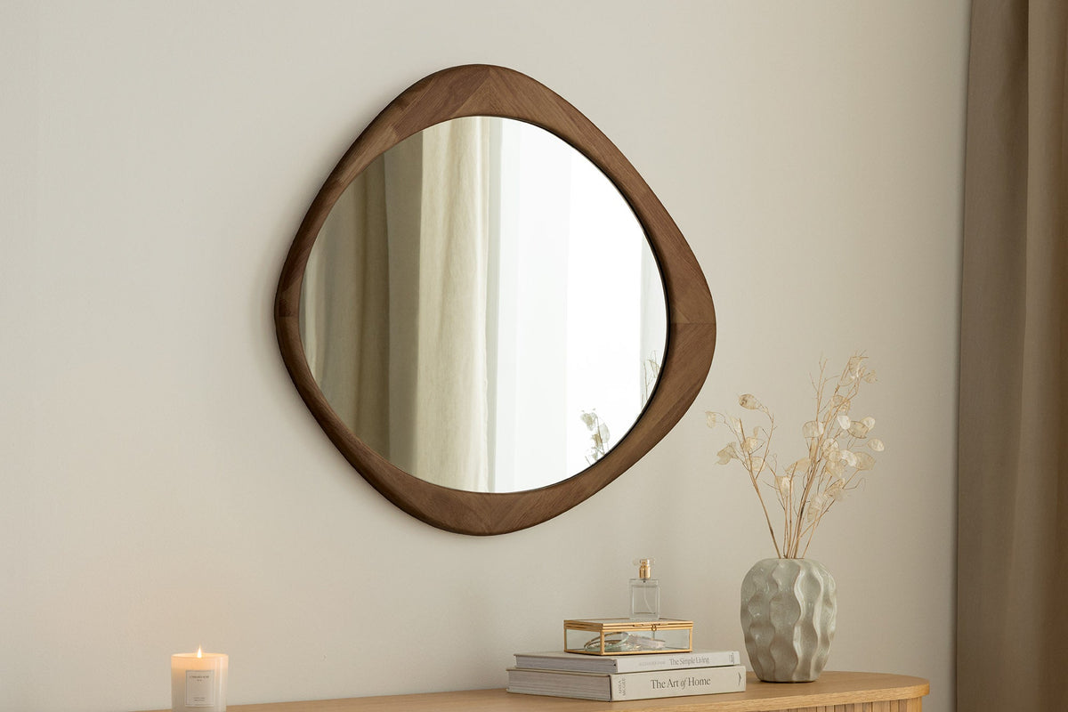 Miroir mural massif ORGANIC 90cm marron design bois de noyer