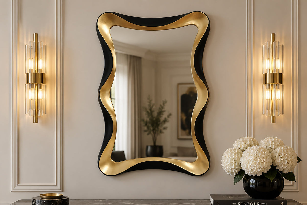 Miroir mural moderne ALICE 120cm or noir à accrochage variable
