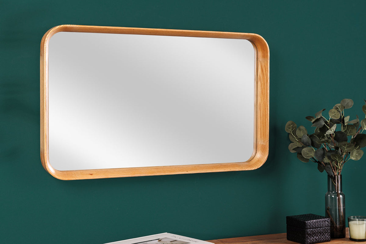Miroir mural moderne AMSTERDAM 80cm chêne naturel bois massif fait main