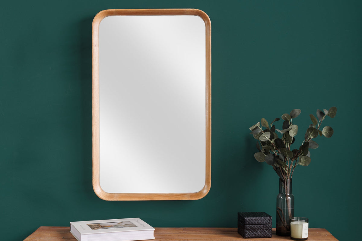 Miroir mural moderne AMSTERDAM 80cm chêne naturel bois massif fait main