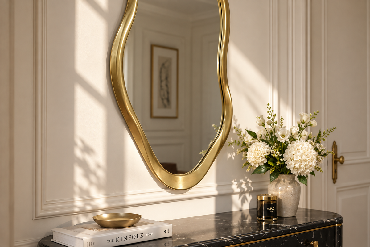 Miroir mural moderne EMBER 100cm or variable à accrocher forme organique