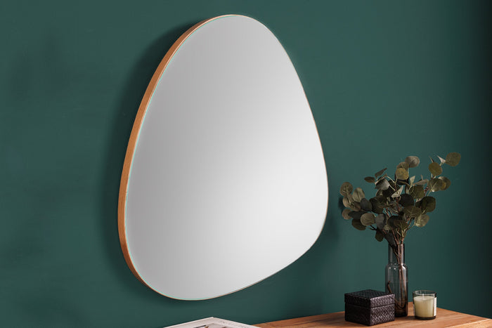 Miroir mural moderne NOEMI 70cm chêne naturel bois massif fait main design asymétrique