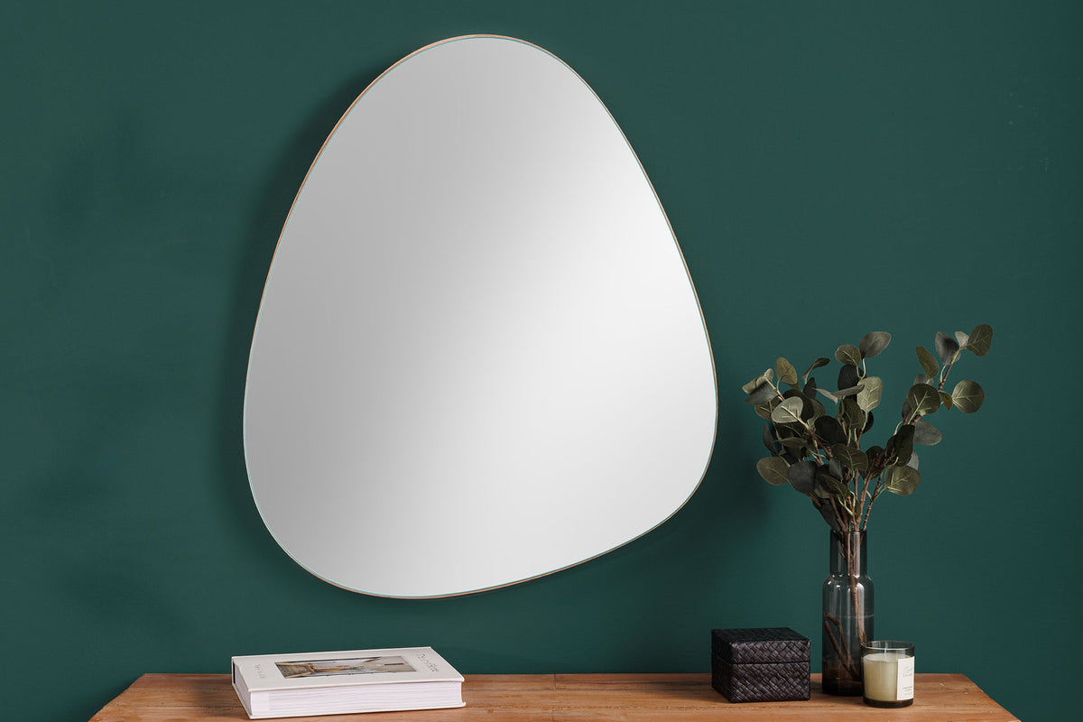 Miroir mural moderne NOEMI 70cm chêne naturel bois massif fait main design asymétrique