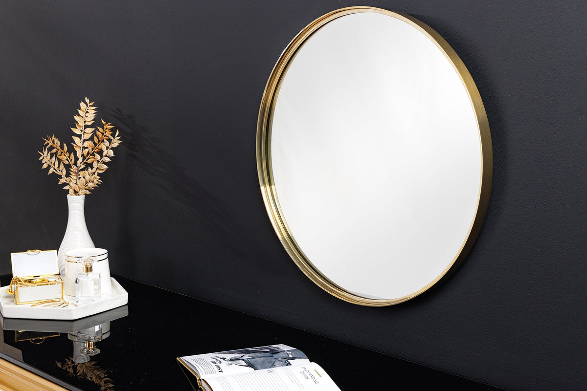 Miroir mural rond PORTRAIT 50cm cadre métal doré fait main