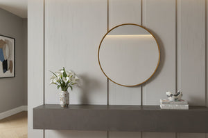 Miroir mural rond PORTRAIT 75cm doré avec cadre en métal