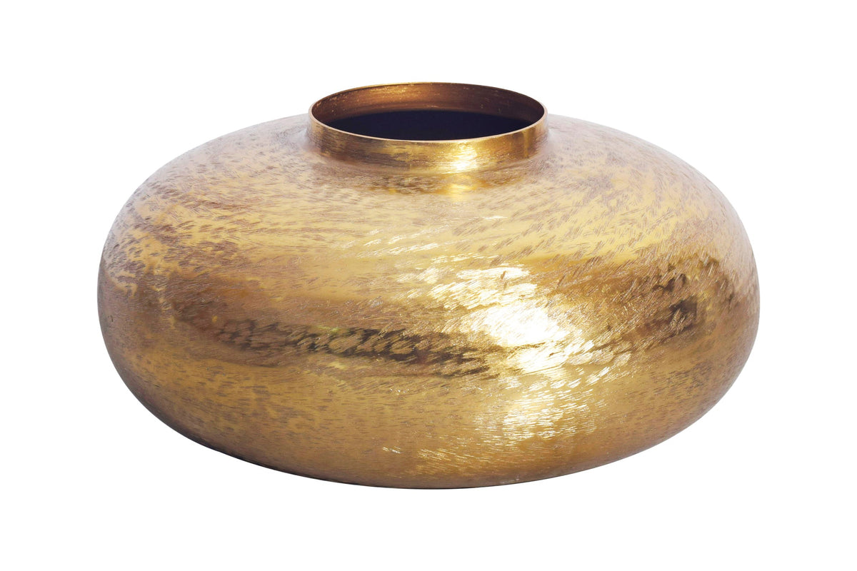Moderne Deko Vase ABSTRACT ORIENT 35cm gold rund Metall Hammerschlag-Design