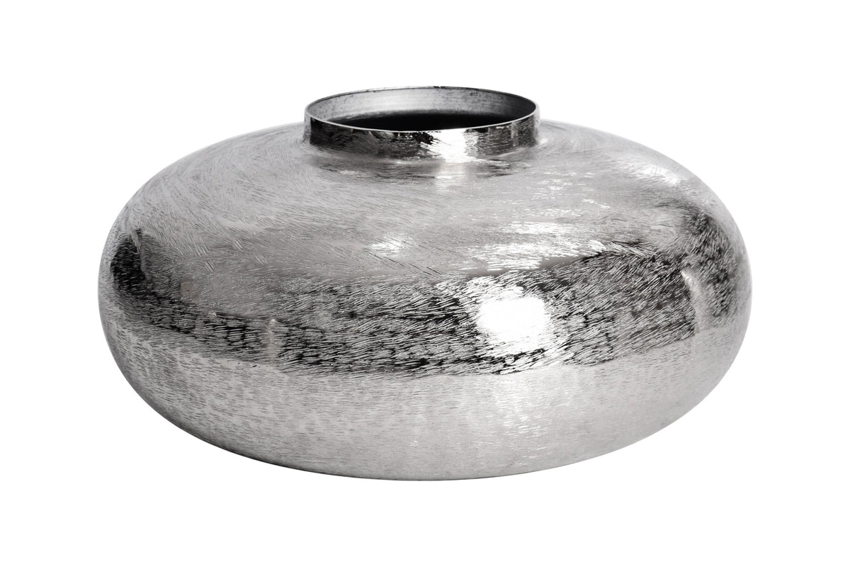 Moderne Deko Vase ABSTRACT ORIENT 35cm silber rund Metall Hammerschlag-Design
