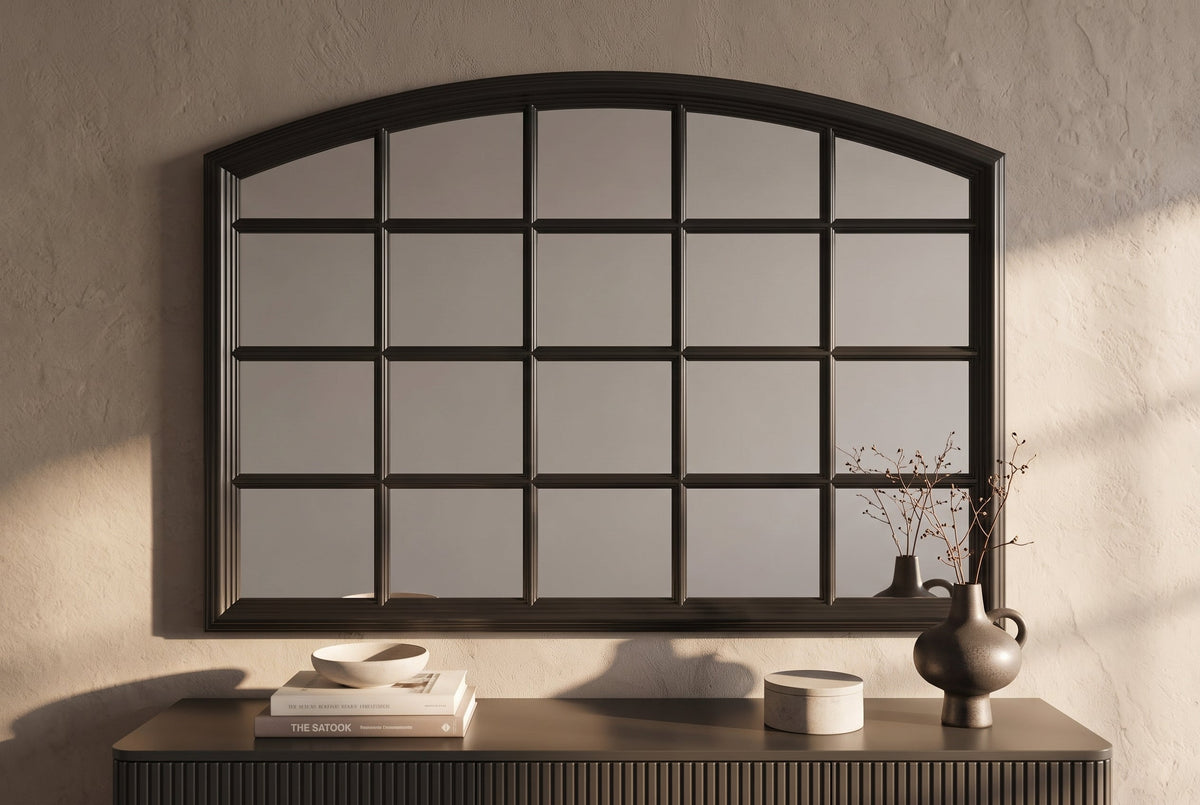 Moderne miroir mural PARIS 120cm noir miroir fenêtre design arc-rond