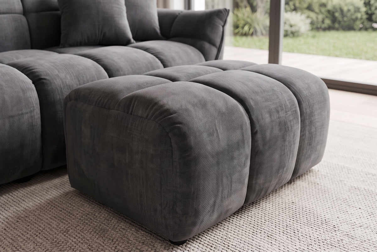 Moderne pouf CLOUD 100cm gris Vogue tissu velours ressorts repose-pieds pouf