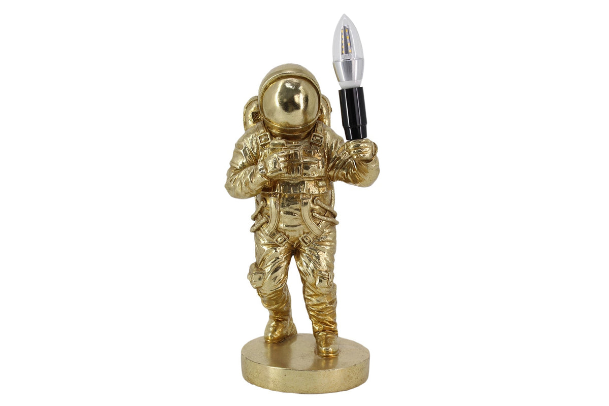Moderne Tischlampe ASTRONAUT 40cm gold Skulptur handmade