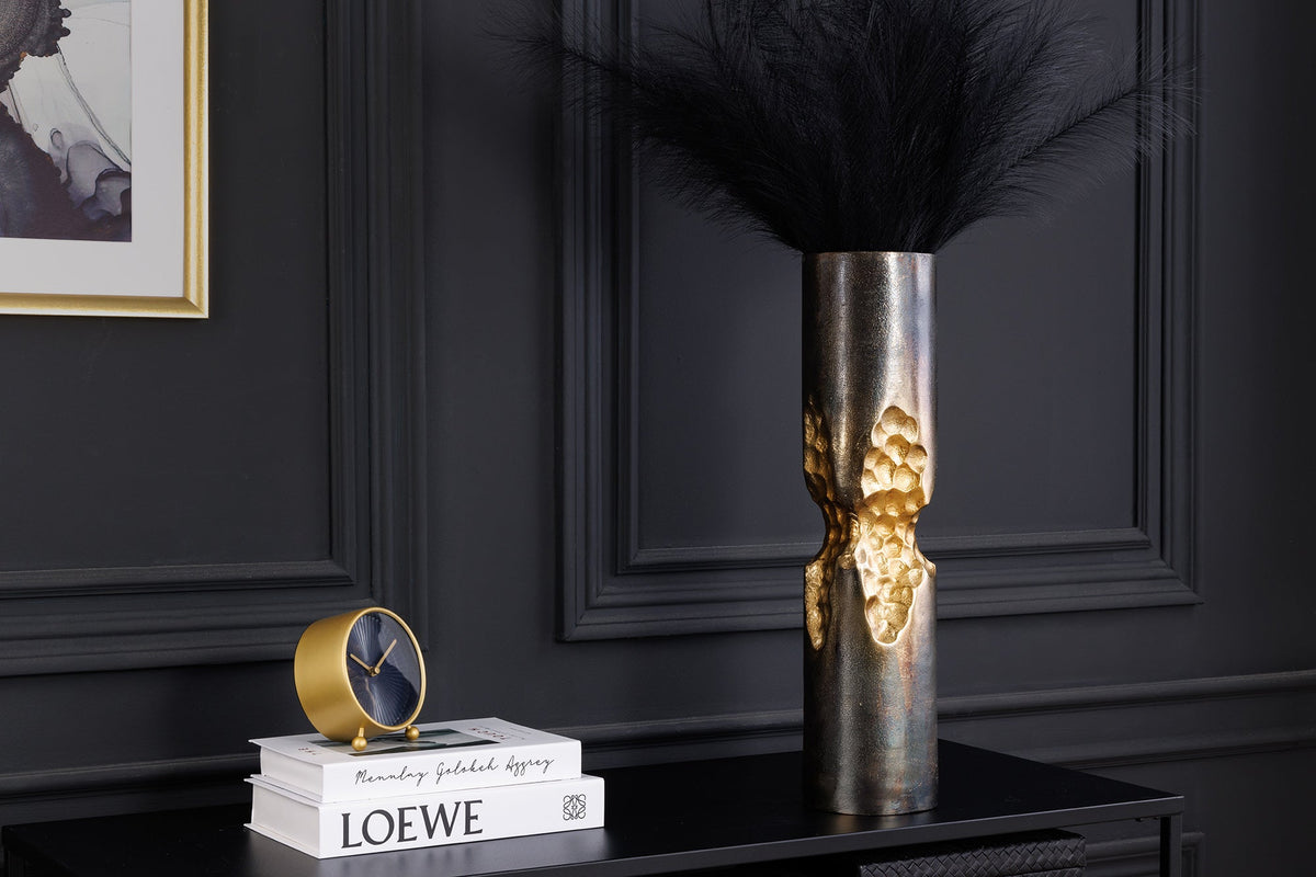 Moderne Vase PRECIOUS 40cm schwarz gold Metall Hammerschlag Design