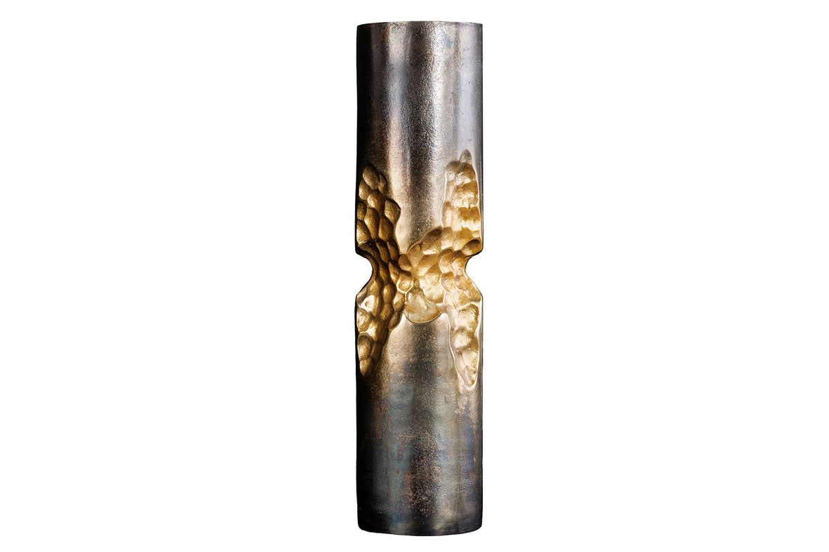 Moderne Vase PRECIOUS 50cm schwarz gold Metall Hammerschlag Design