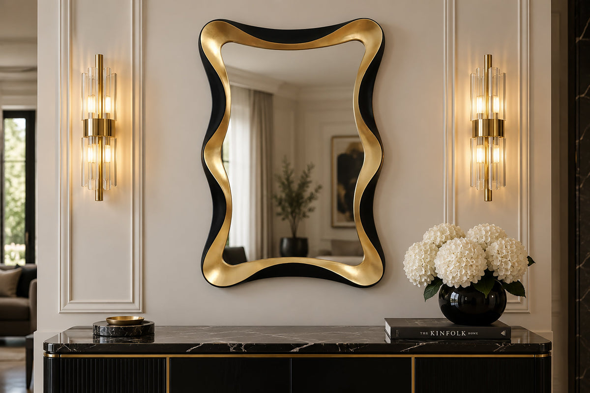 Moderner Wandspiegel ALICE 120cm gold schwarz variabel aufhängbar
