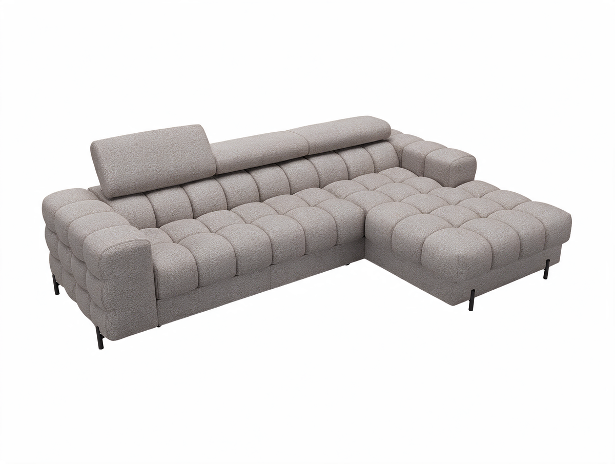 MONTCEAU ANGLE — Canapé d’angle avec têtières réglables bouclette chinée taupe