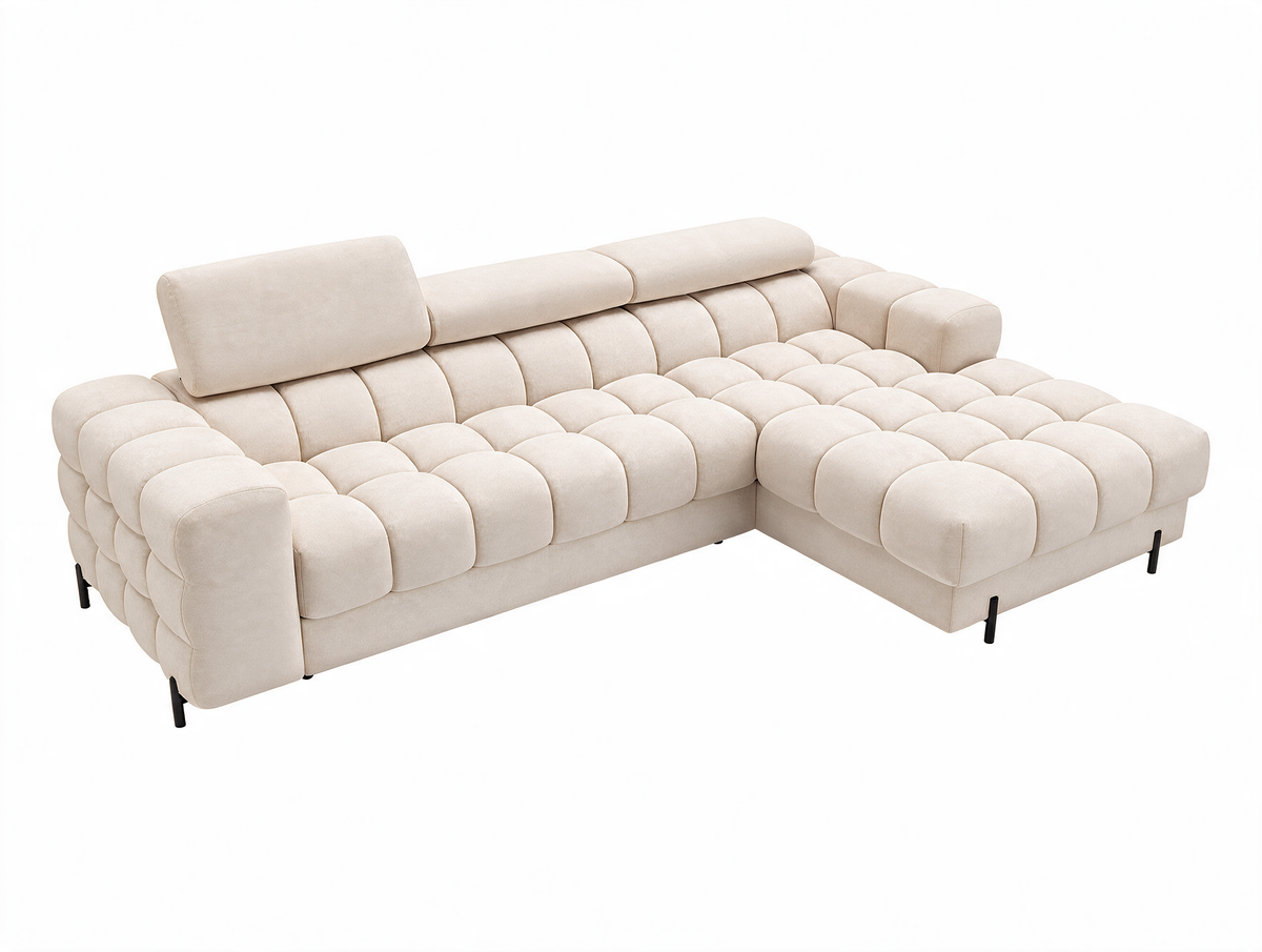 MONTCEAU ANGLE — Canapé d’angle avec têtières réglables velours beige
