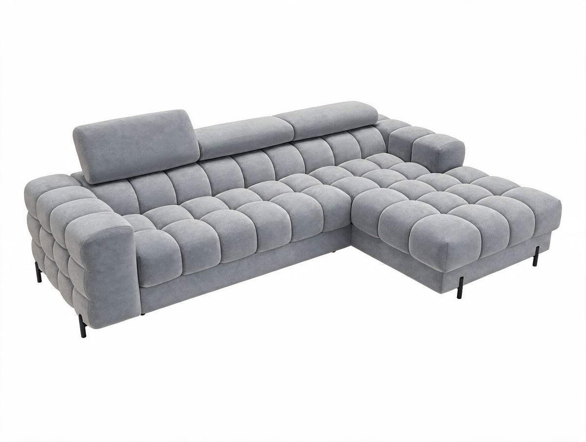 MONTCEAU ANGLE — Canapé d’angle avec têtières réglables velours gris clair