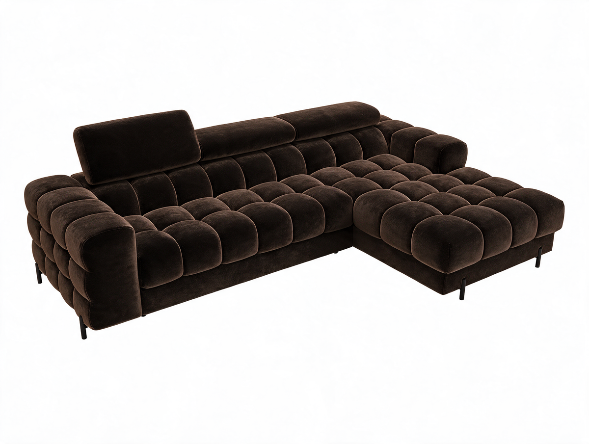 MONTCEAU ANGLE — Canapé d’angle avec têtières réglables velours marron foncé