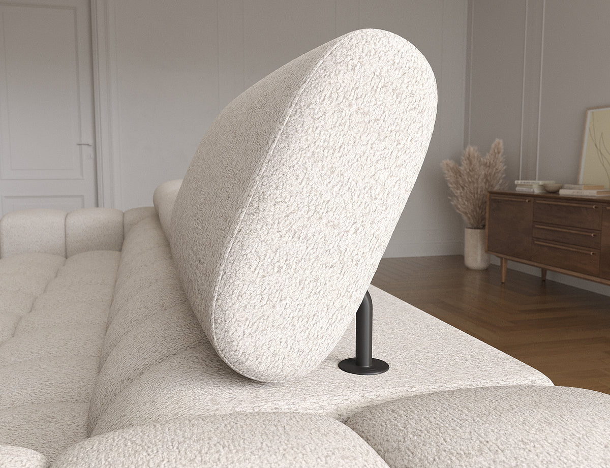 MONTCEAU ANGLE — Canapé d’angle avec têtières relevables bouclette chinée beige