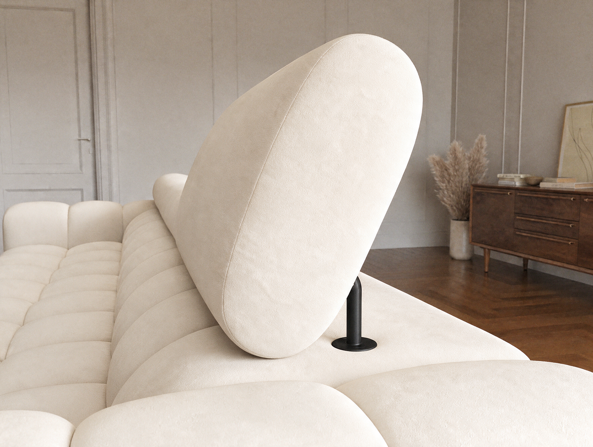 MONTCEAU ANGLE — Canapé d’angle avec têtières relevables velours beige