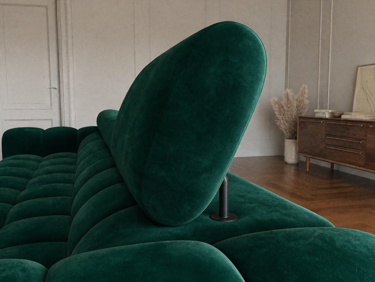 MONTCEAU ANGLE — Canapé d’angle avec têtières relevables velours vert sapin