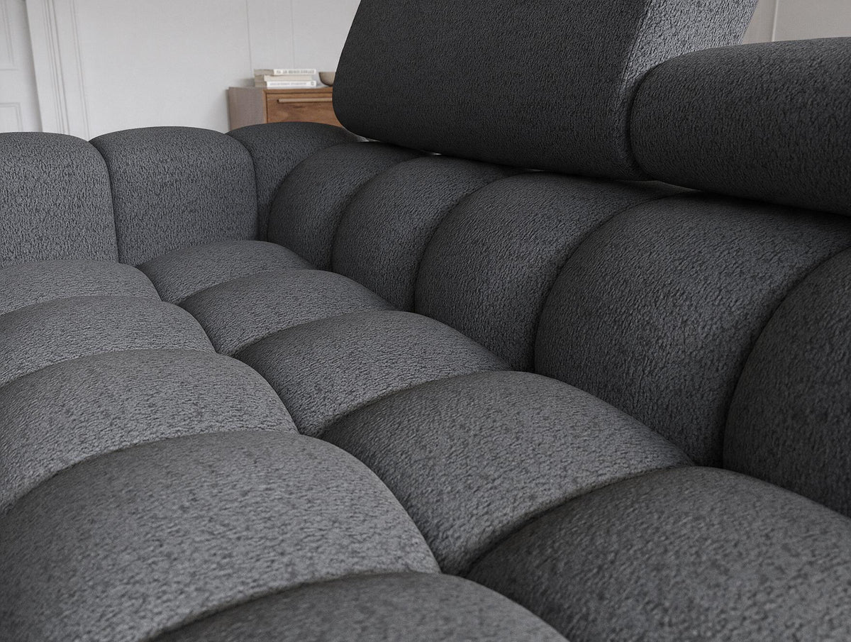 MONTCEAU ANGLE — Canapé d’angle bouclette chinée gris foncé à assise capitonnée