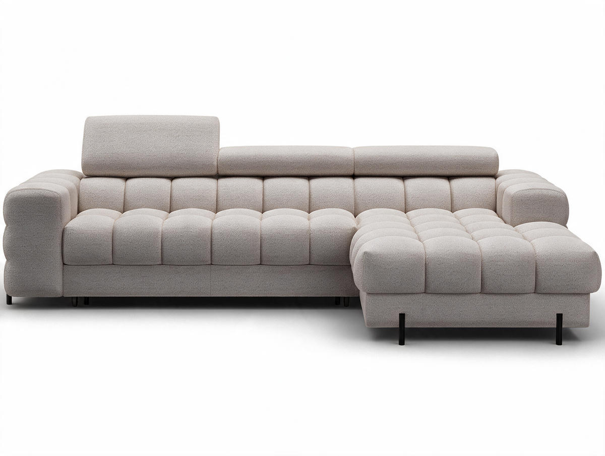 MONTCEAU ANGLE — Canapé d’angle convertible bouclette chinée beige