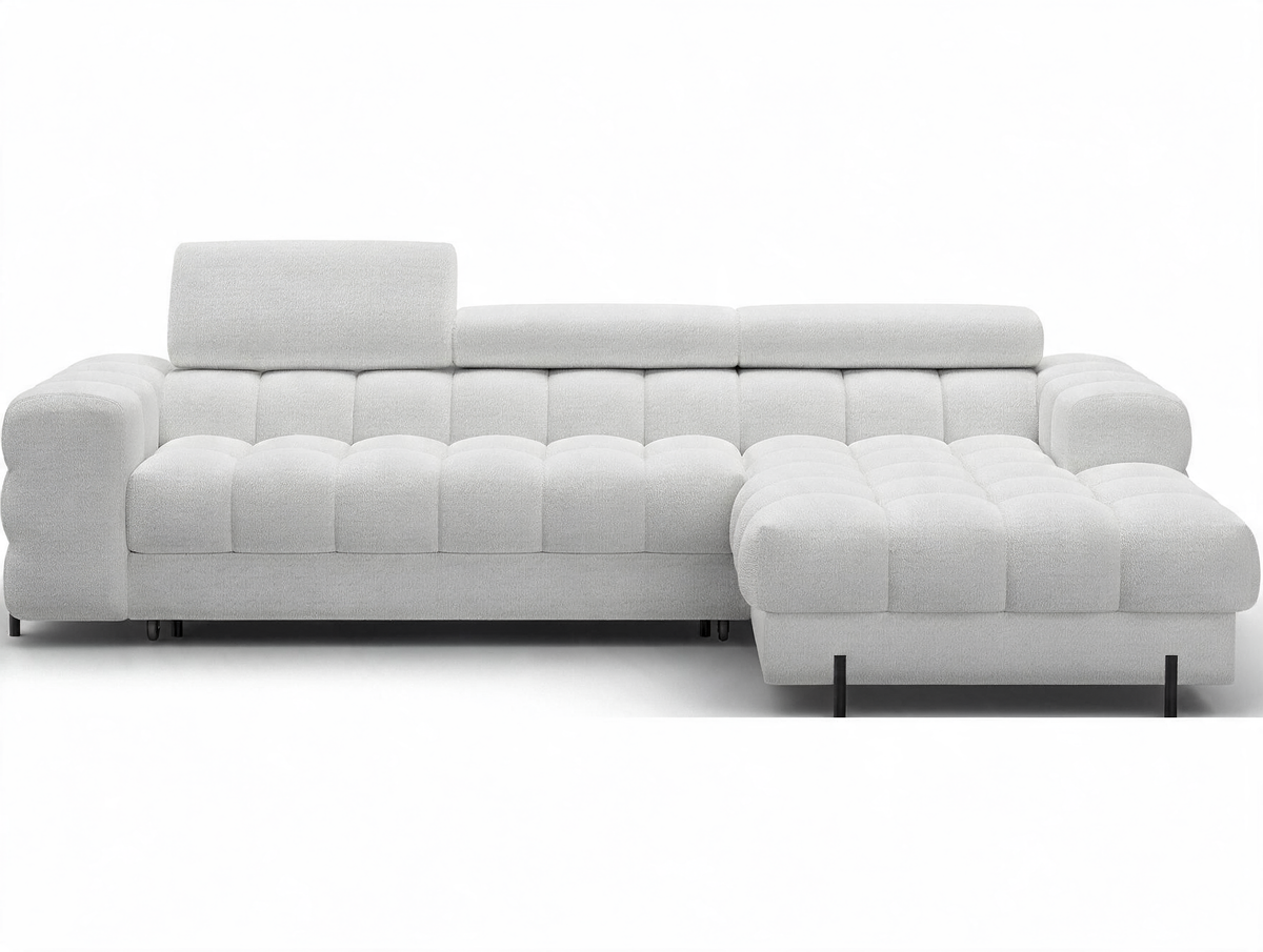 MONTCEAU ANGLE — Canapé d’angle convertible bouclette chinée crème