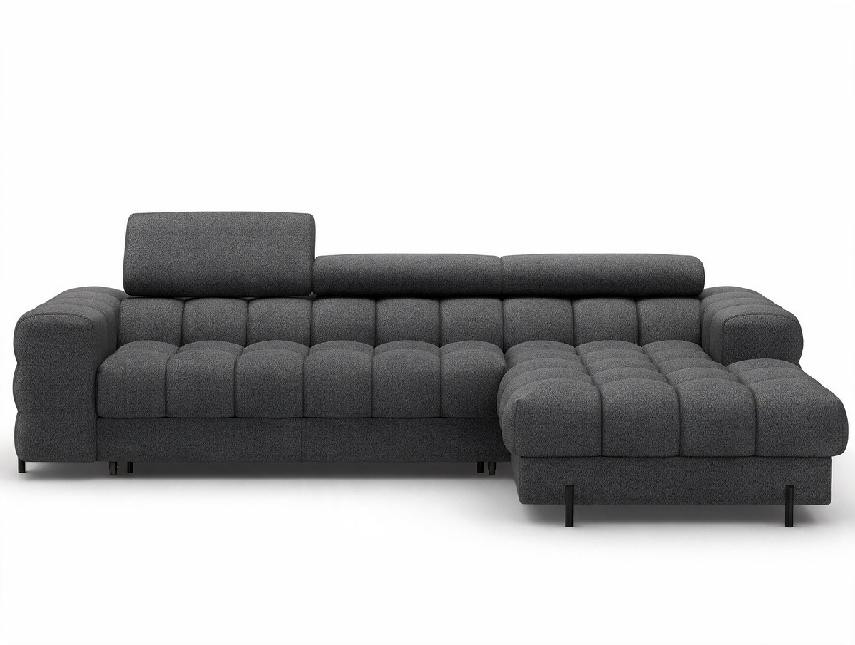 MONTCEAU ANGLE — Canapé d’angle convertible bouclette chinée gris foncé