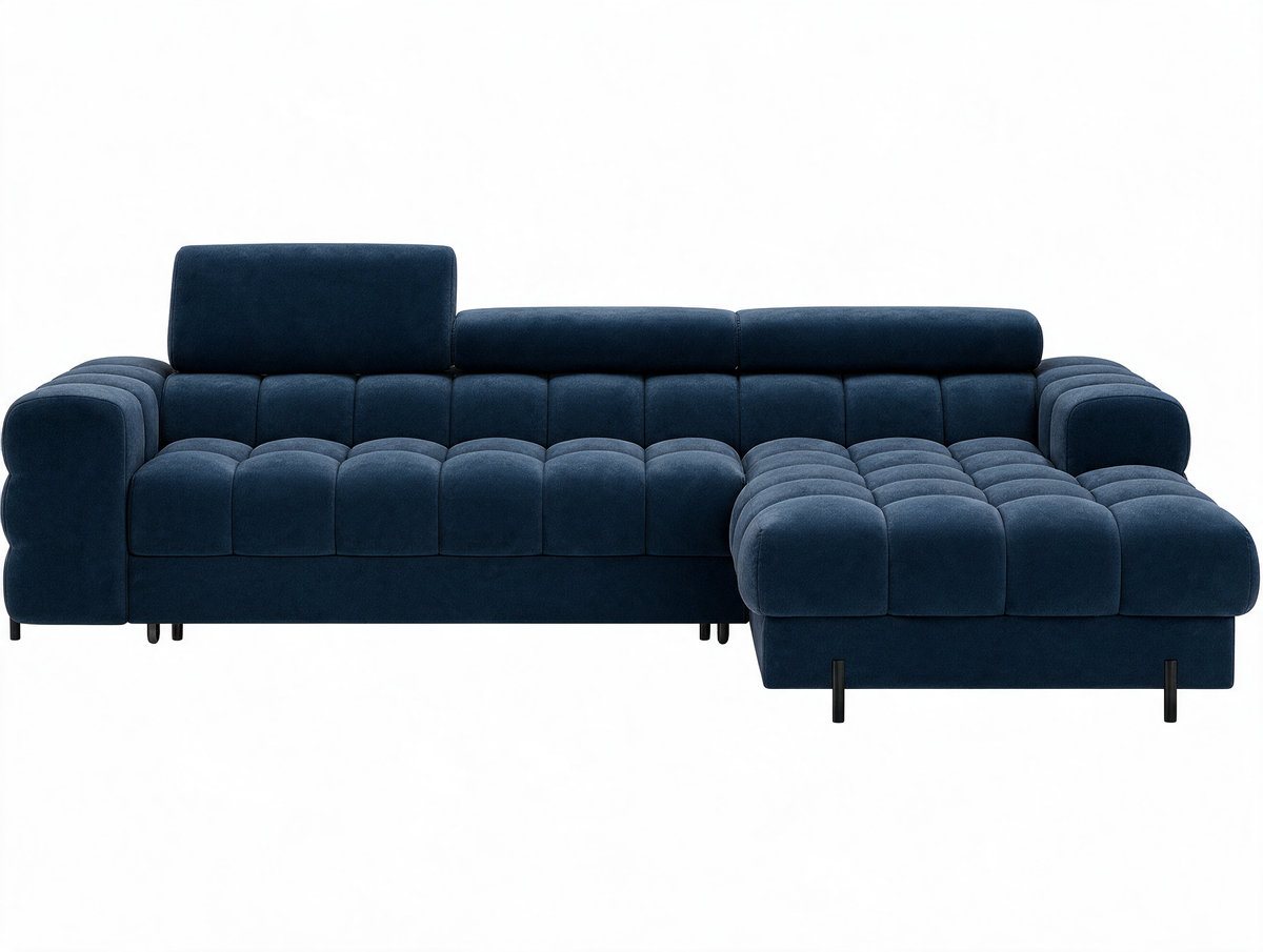 MONTCEAU ANGLE — Canapé d’angle convertible velours bleu marine