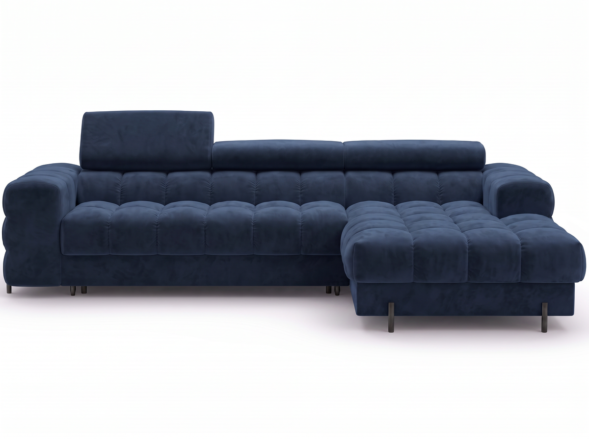 MONTCEAU ANGLE — Canapé d’angle convertible velours bleu marine