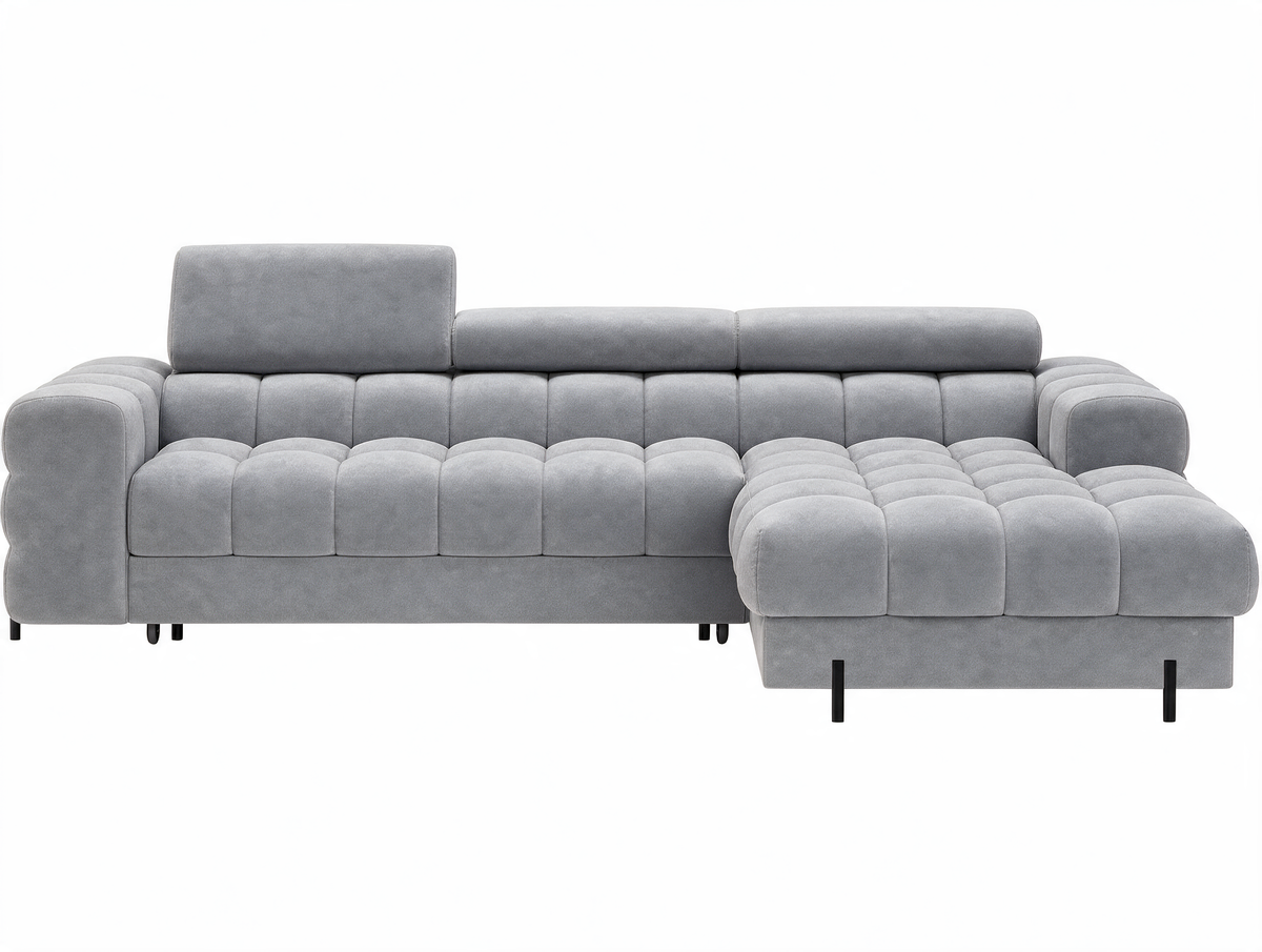MONTCEAU ANGLE — Canapé d’angle convertible velours gris clair