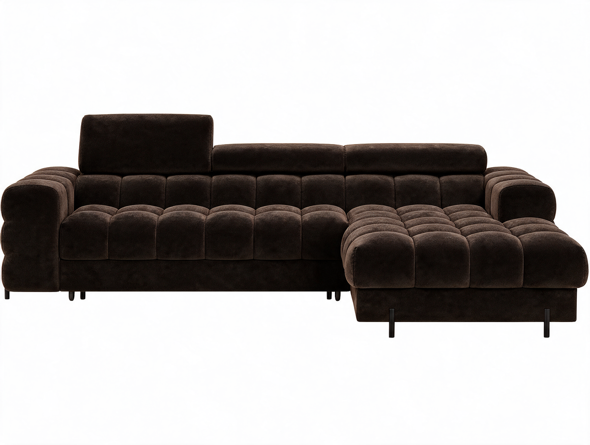 MONTCEAU ANGLE — Canapé d’angle convertible velours marron foncé