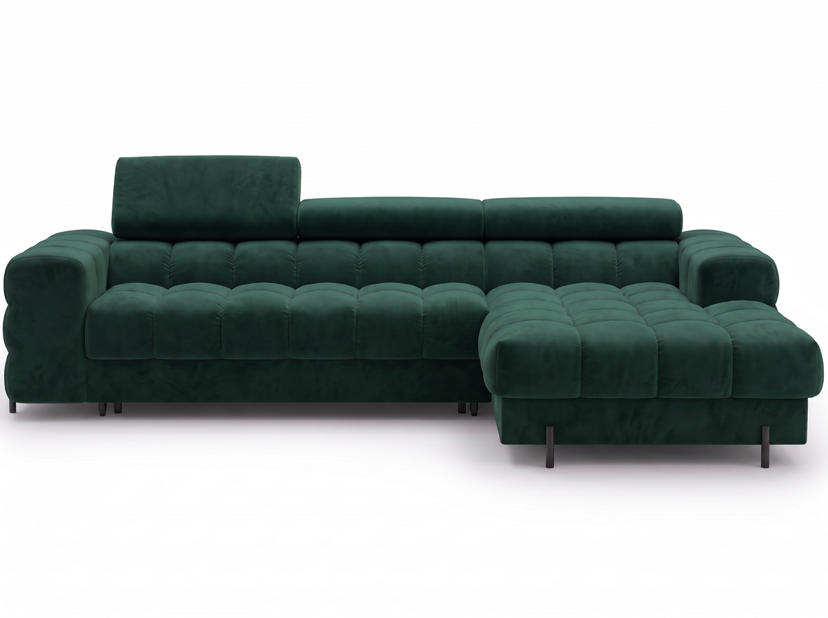 MONTCEAU ANGLE — Canapé d’angle convertible velours vert sapin