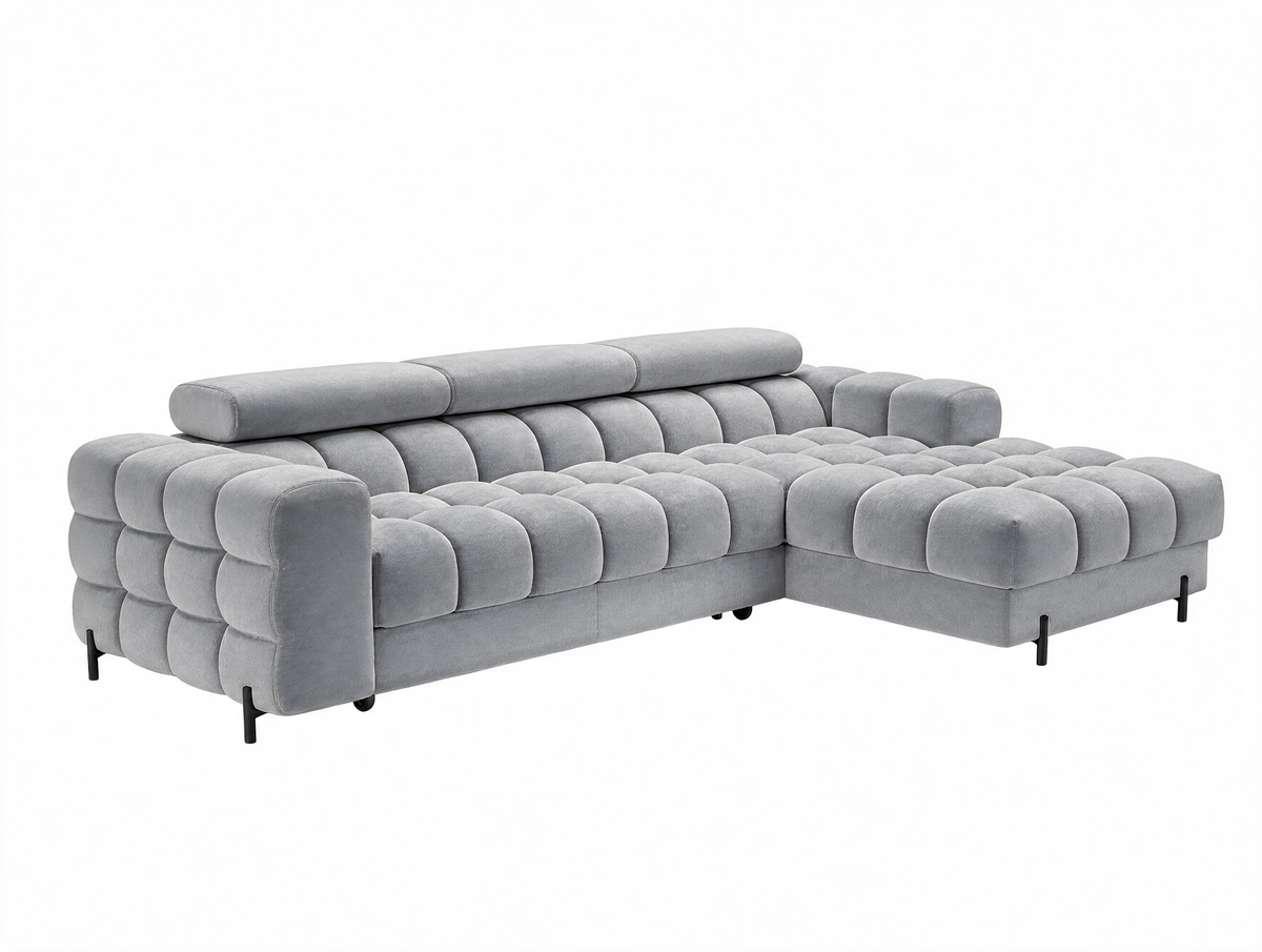 MONTCEAU ANGLE — Canapé d’angle rembourré velours gris clair