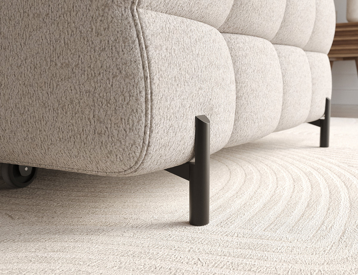 MONTCEAU ANGLE — Canapé d’angle sur pieds en métal noir bouclette chinée beige