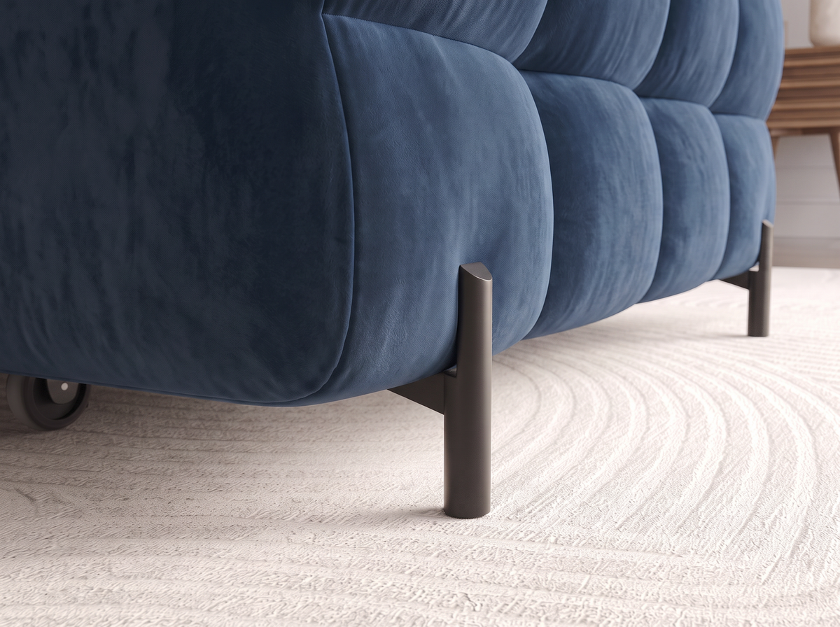 MONTCEAU ANGLE — Canapé d’angle sur pieds en métal noir velours bleu marine