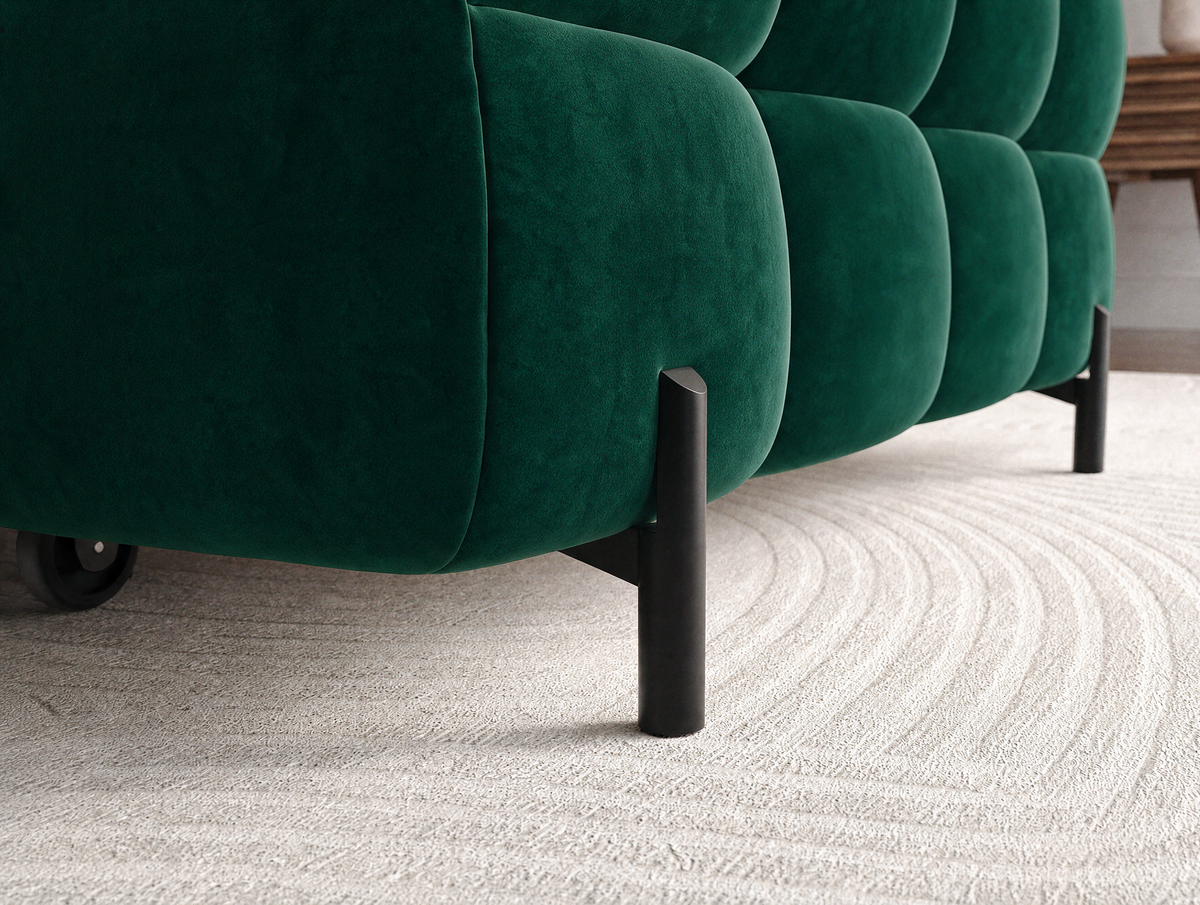 MONTCEAU ANGLE — Canapé d’angle sur pieds en métal noir velours vert sapin