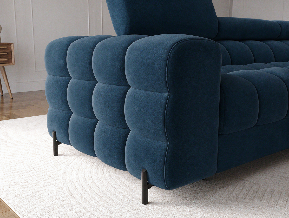 MONTCEAU ANGLE — Canapé d’angle velours bleu marine aux formes arrondies