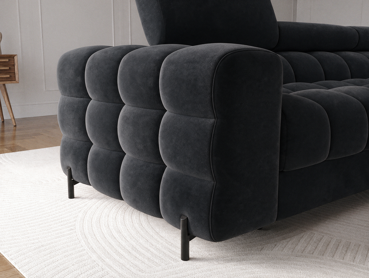 MONTCEAU ANGLE — Canapé d’angle velours noir aux formes arrondies