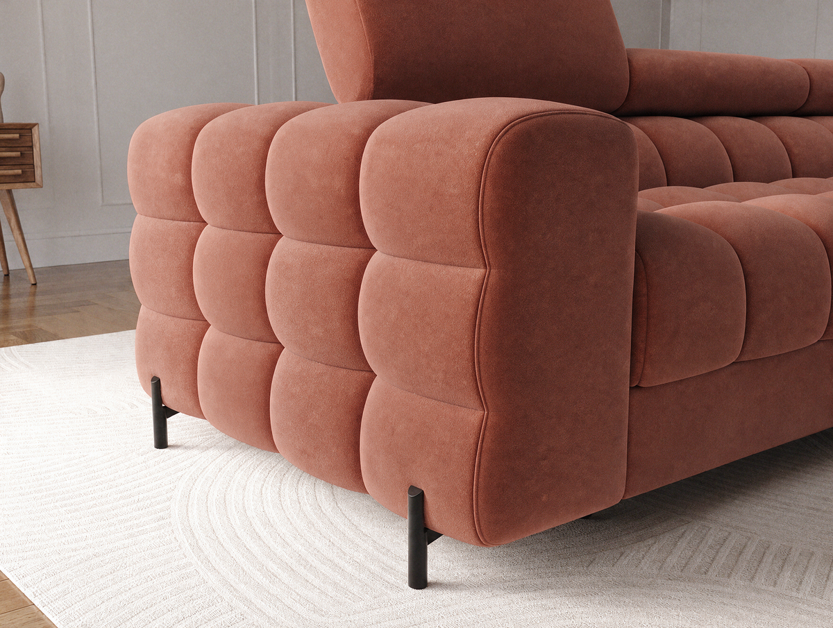 MONTCEAU ANGLE — Canapé d’angle velours terracotta aux formes arrondies