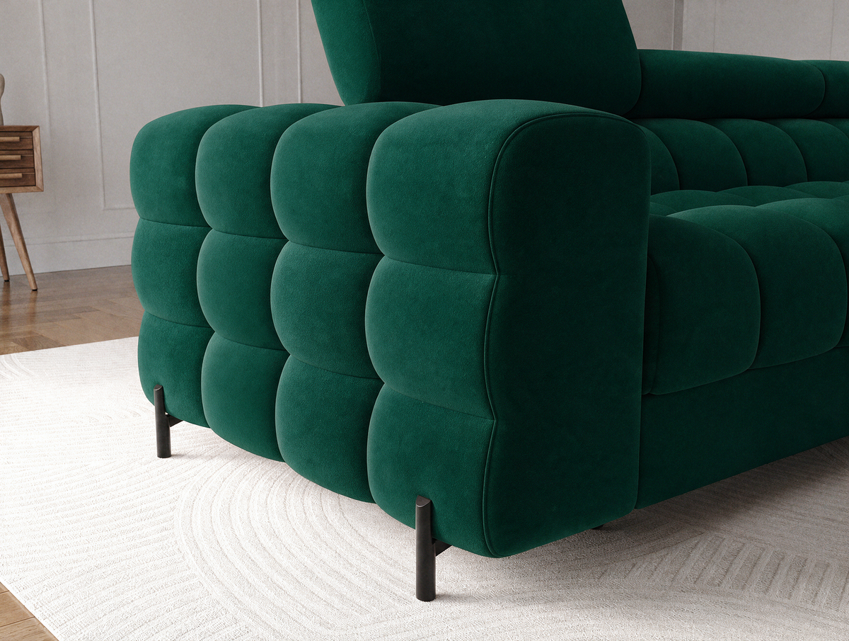 MONTCEAU ANGLE — Canapé d’angle velours vert sapin aux formes arrondies