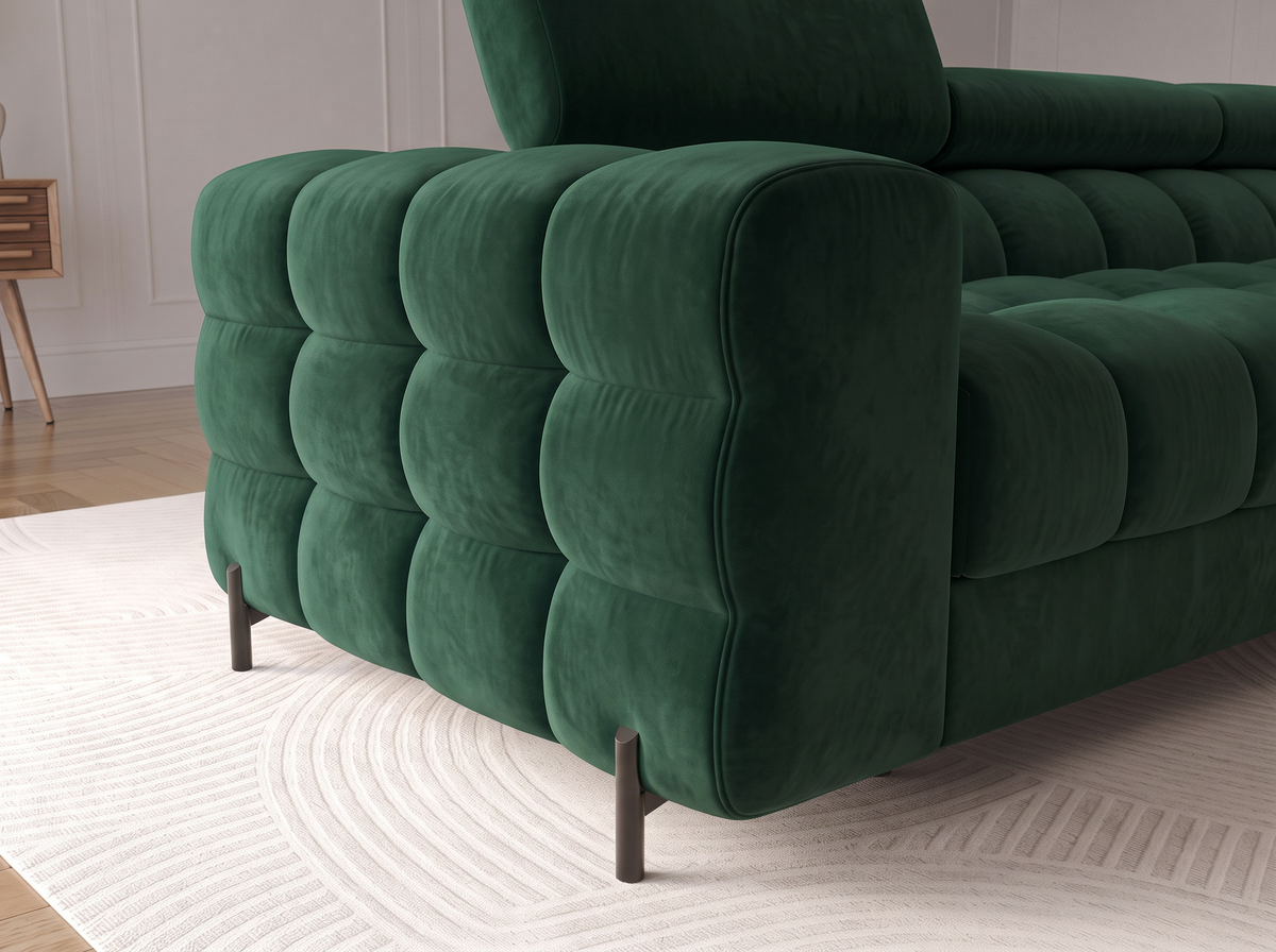 MONTCEAU ANGLE — Canapé d’angle velours vert sapin aux formes arrondies