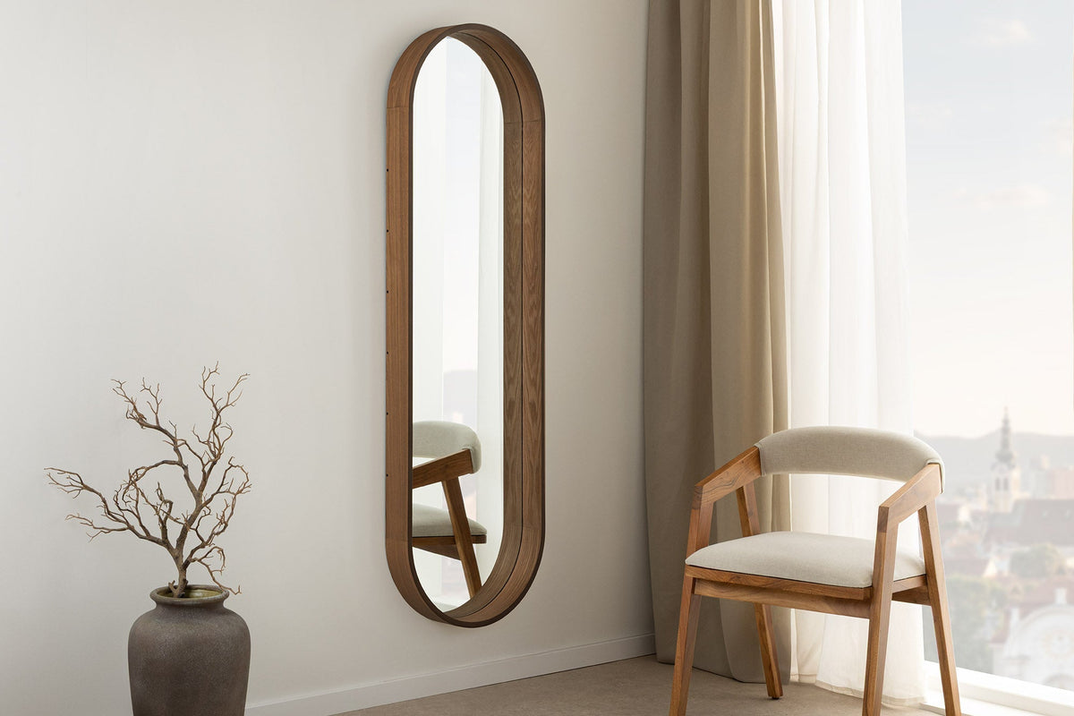 Ovaler Wandspiegel PORTRAIT 165cm braun in Walnussholz-Design