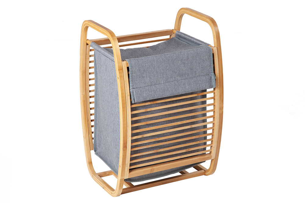 Panier à linge design LAGOON SPA 60cm gris bambou bois collecteur de linge meuble de salle de bain