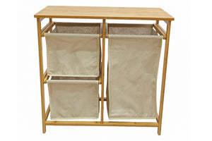 Panier à linge en bois massif LAGOON SPA 70cm naturel beige bambou trois sacs à linge lavables