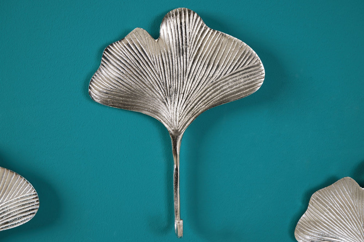 Patère décorative lot de 3 GINKGO 30cm métal argenté fait main