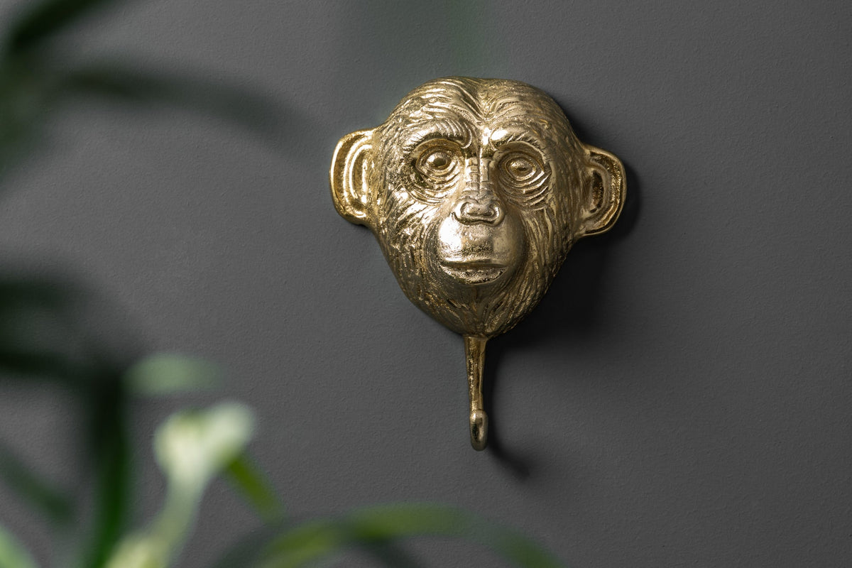 Patère extravagante set de 3 TROIS SINGES 25cm or fait main