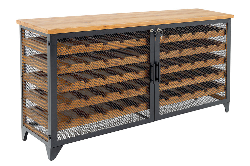 Planche à vin design BODEGA 130cm casier à bouteilles en métal et bois de sapin noir naturel