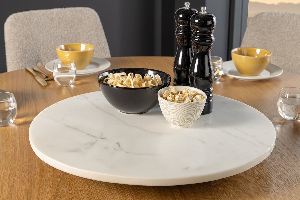 Plateau tournant artisanal SERVANT 50cm blanc marbre plat décoratif rond