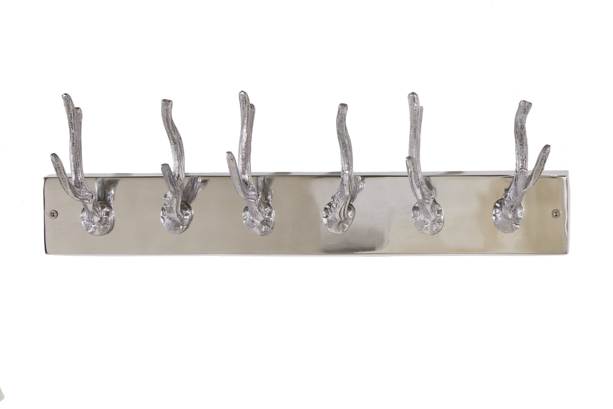 Porte manteau mural décoratif DEER 50cm patère en bois de cerf en aluminium poli argent
